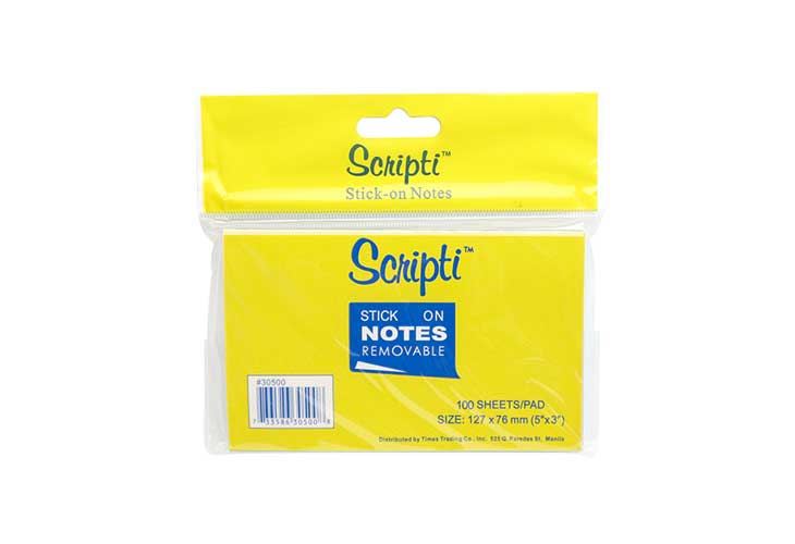 Scripti Stick-On Notes 5" x 3" Yellow