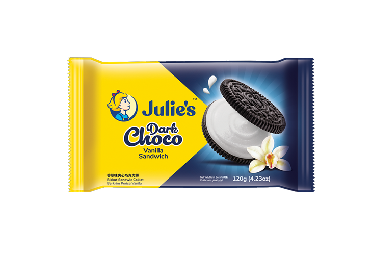 Julie's Dark Choco Vanilla Flavor Cream Sandwich 58g