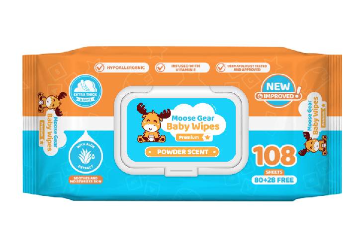 Moose Gear Baby Wipes Premium Powder Scent 108 Sheets