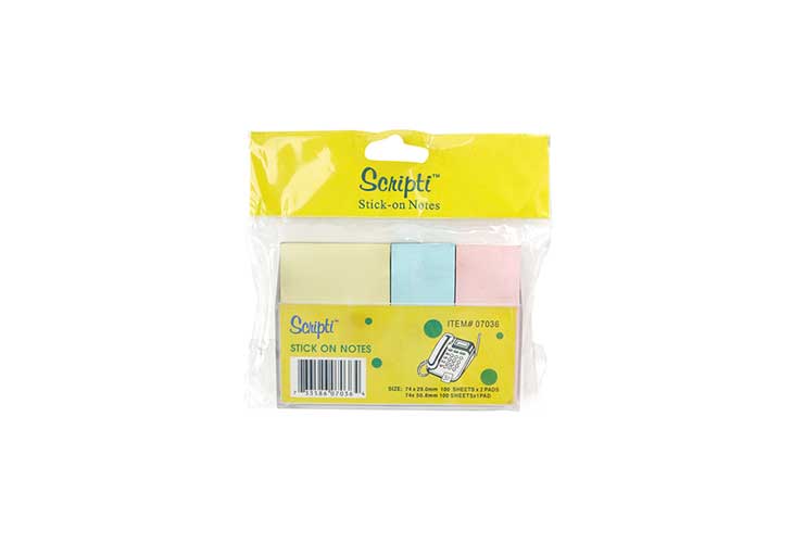 Scripti Stick-On Notes w/ Dispenser 3 Colors