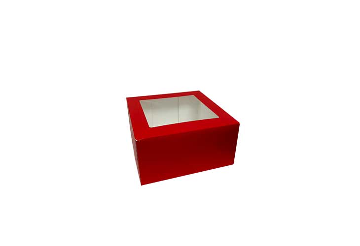 Edison Cake Box Red with Window 8" x 8" x 4"