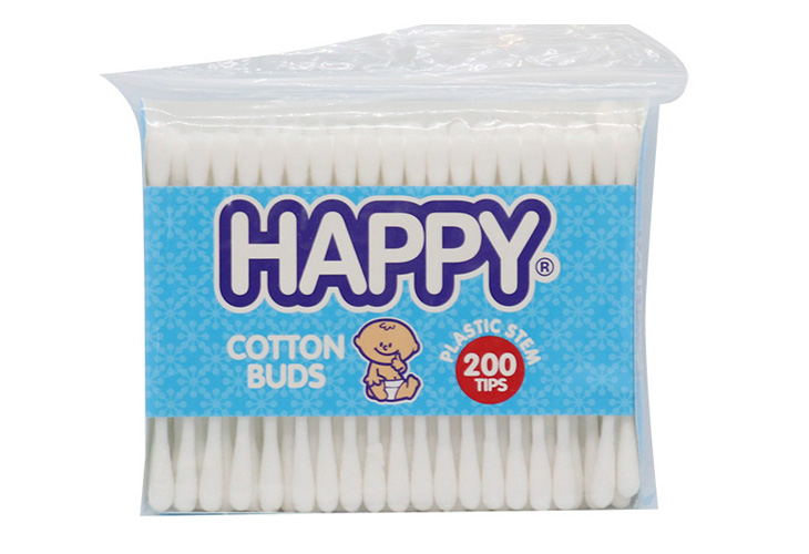 Happy Cotton Buds Plastic White by 200