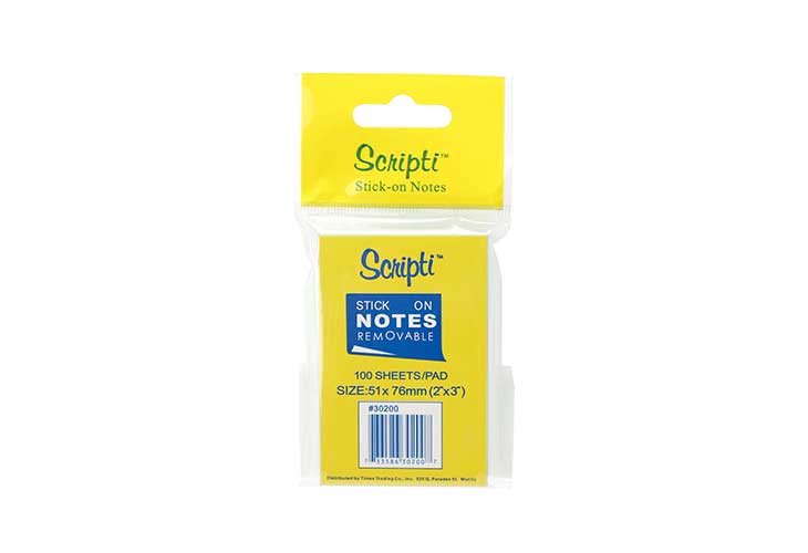 Scripti Stick-On Notes 2" x 3" Yellow