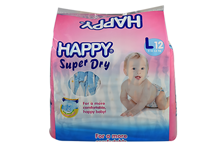 Happy Super Dry Baby Diaper Large by 12