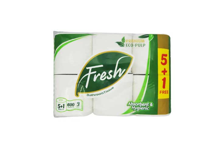 Fresh Eco-Pulp Bathroom Tissue 3 Ply 200 Pulls 5+1