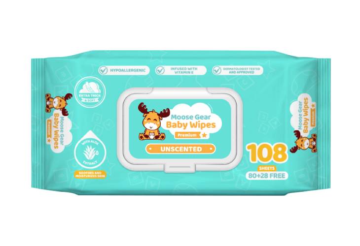 Moose Gear Baby Wipes Premium Unscented 108 Sheets