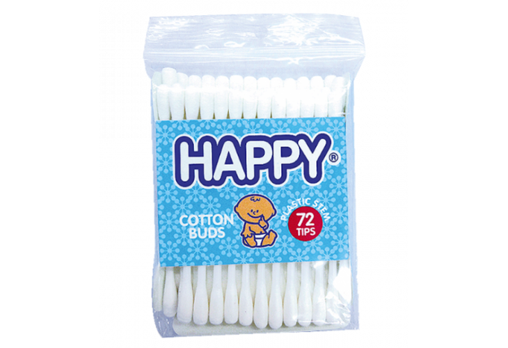 Happy Cotton Buds Plastic White by 72