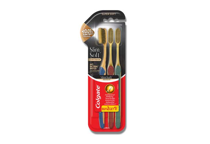 Colgate Toothbrush Slim Soft Charcoal Gold Value Pack '3s Super Soft Adult